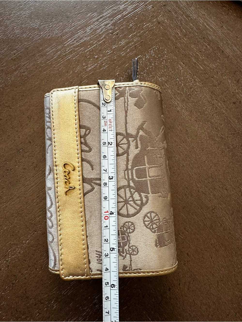 Coach Horse and Carriage fabric and metallic gold leather trim trifold wallet - Picture 16 of 16